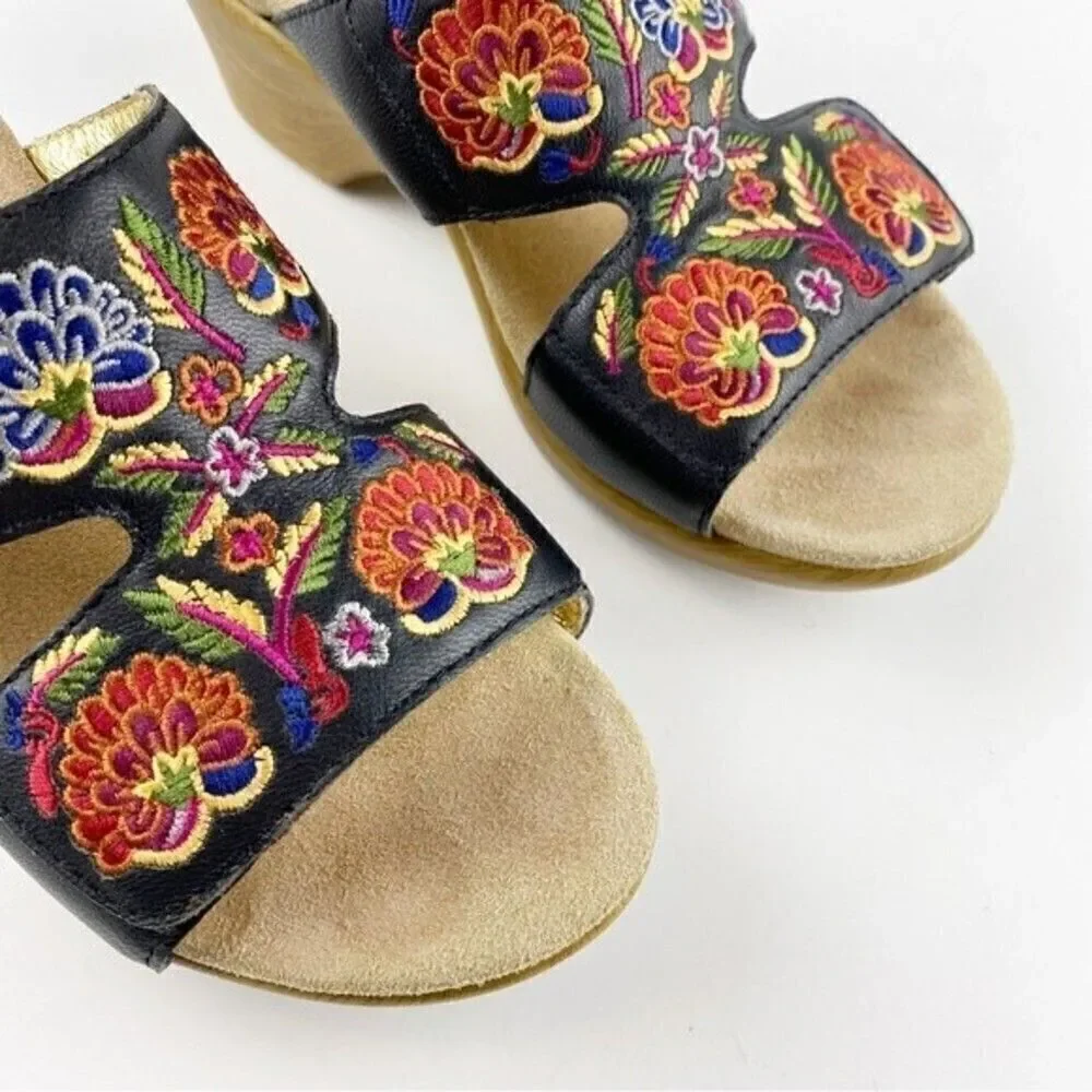 Alegria Linn Floral Embroidered Slip On Leather Sandals Size 38/8-8.5 - Picture 9 of 12